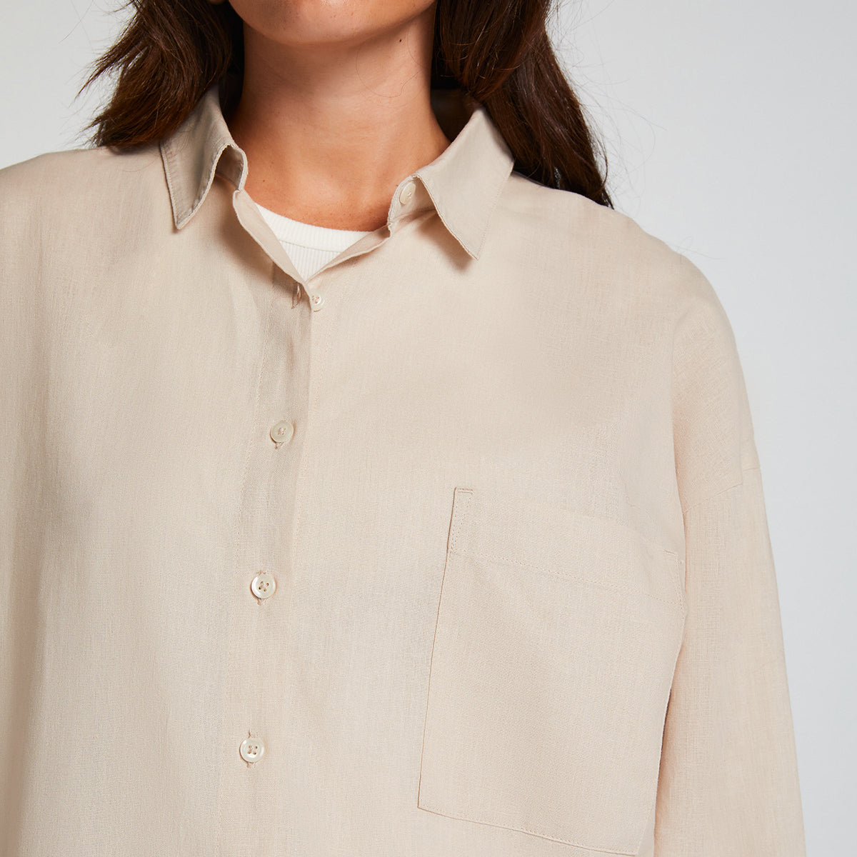 Hunkemöller Linen natskjorte, beige - 206532 - Almond Peach - Almond Peach