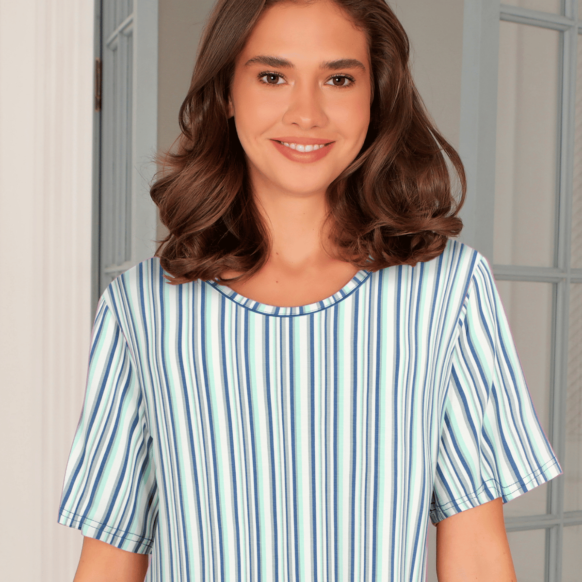 Lady Avenue Bamboo natkjole, multi - 62-702 - 650 - Blue/Grey Stripe