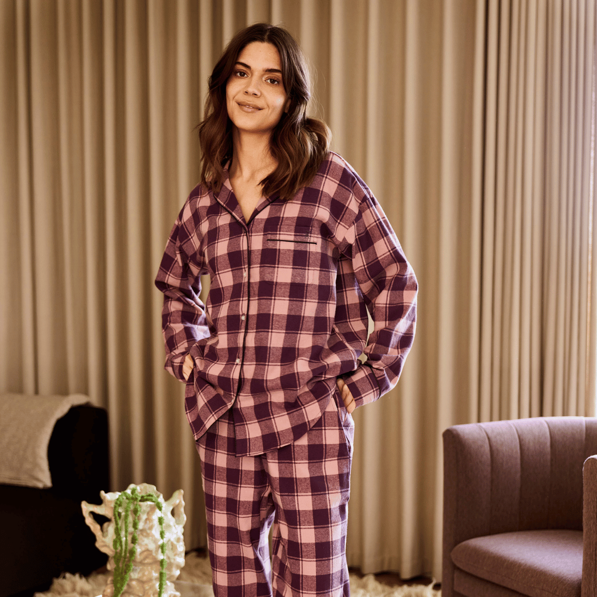 JBS of Denmark Flannel natskjorte, multi - 8-1123-74 - 6977 - Rose