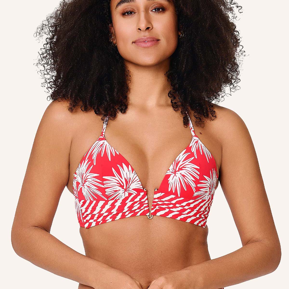 LingaDore Fresh Flowers bikini top med bøjle, rød - 8203TB - 343 - Leaf Stripe