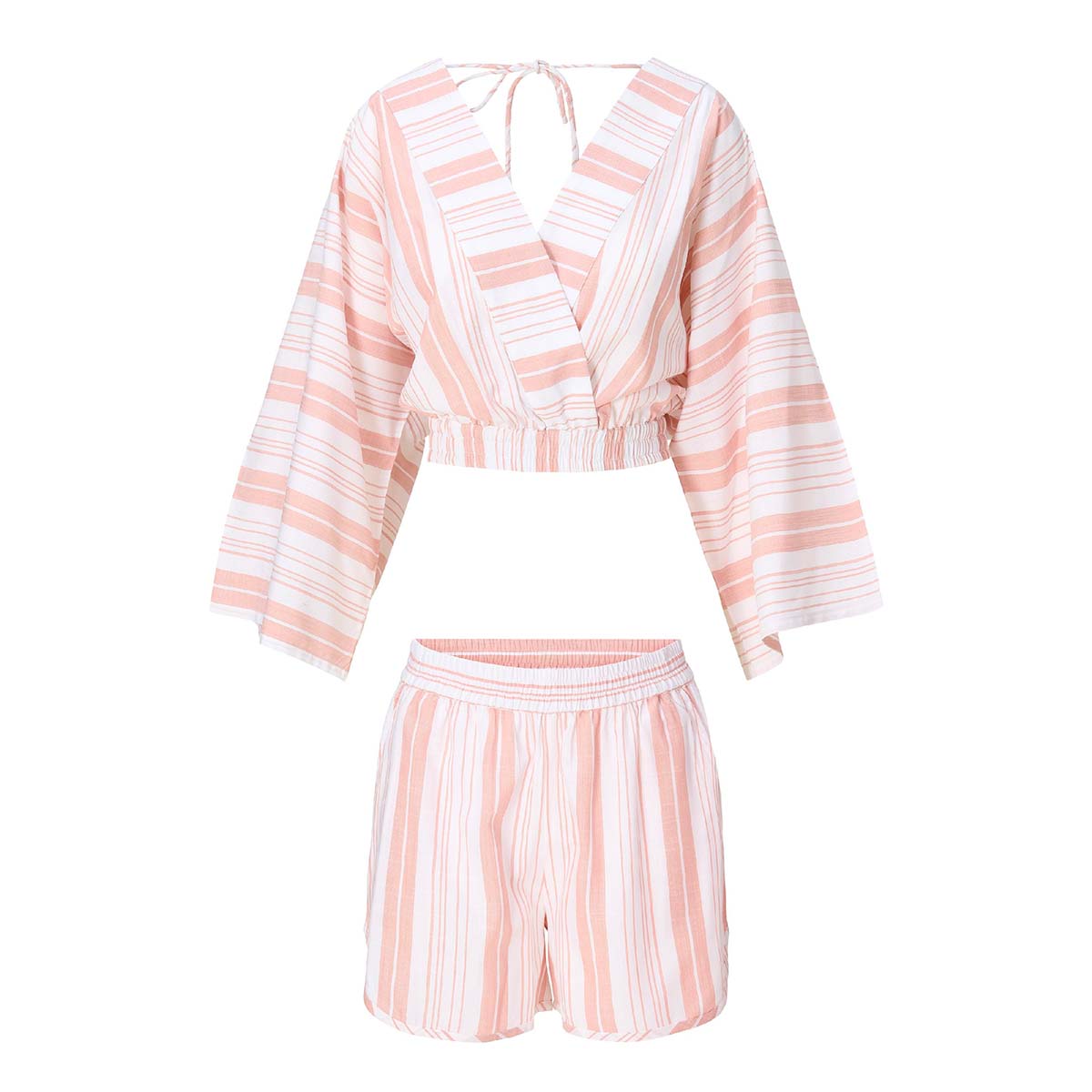 LingaDore Summer Stripes t-shirt- og shorts-sæt, hvid - 8228 - 139 - Beige Stripes