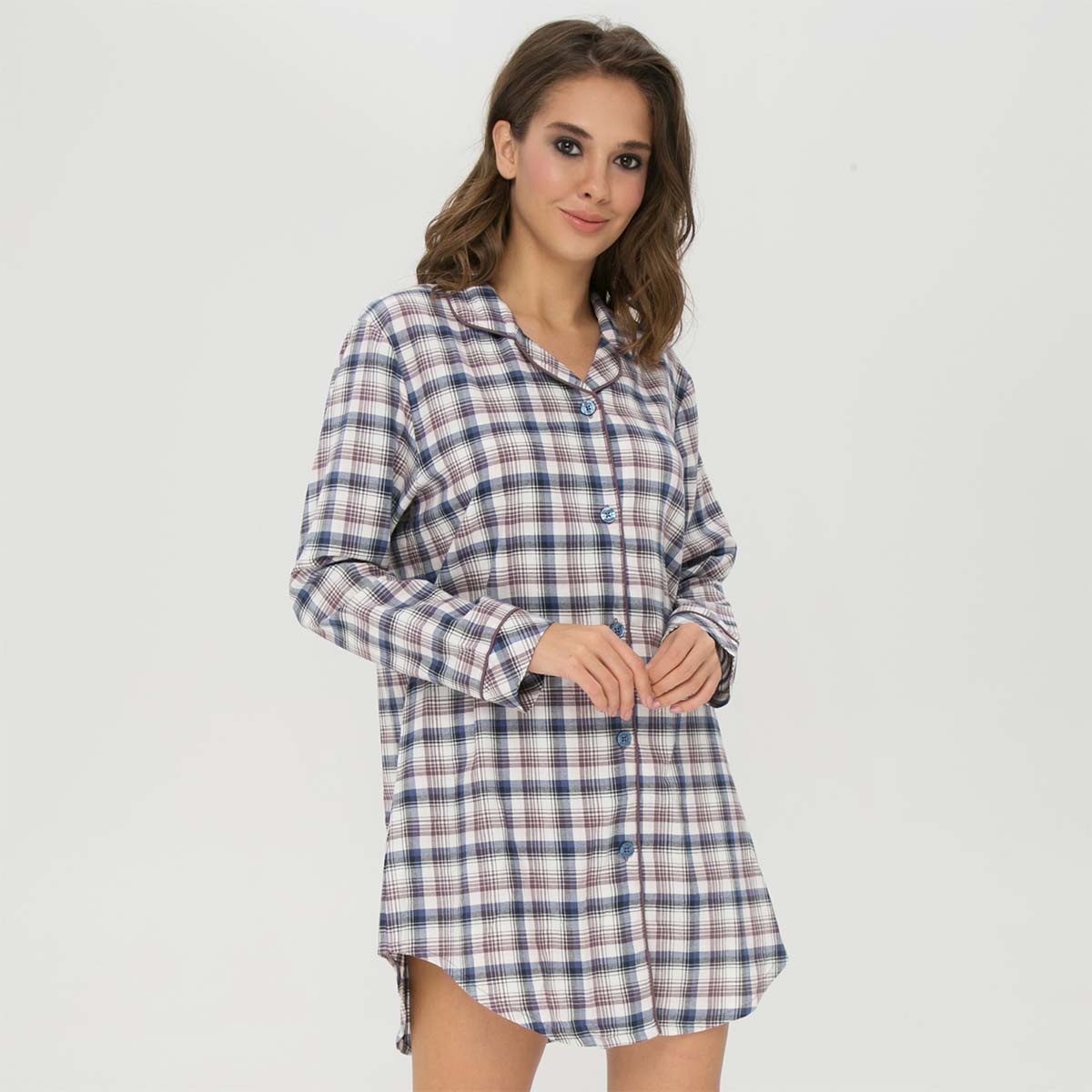 Lady Avenue Cotton Flannel natskjorte, multi - 83-1060 - 320 - Blue/Deer
