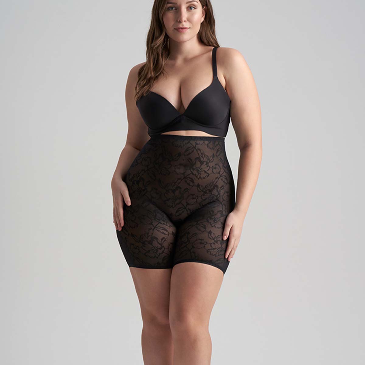 Bye Bra Lacy High Waist Shaping shorts, sort - LACHWS - Black - Black