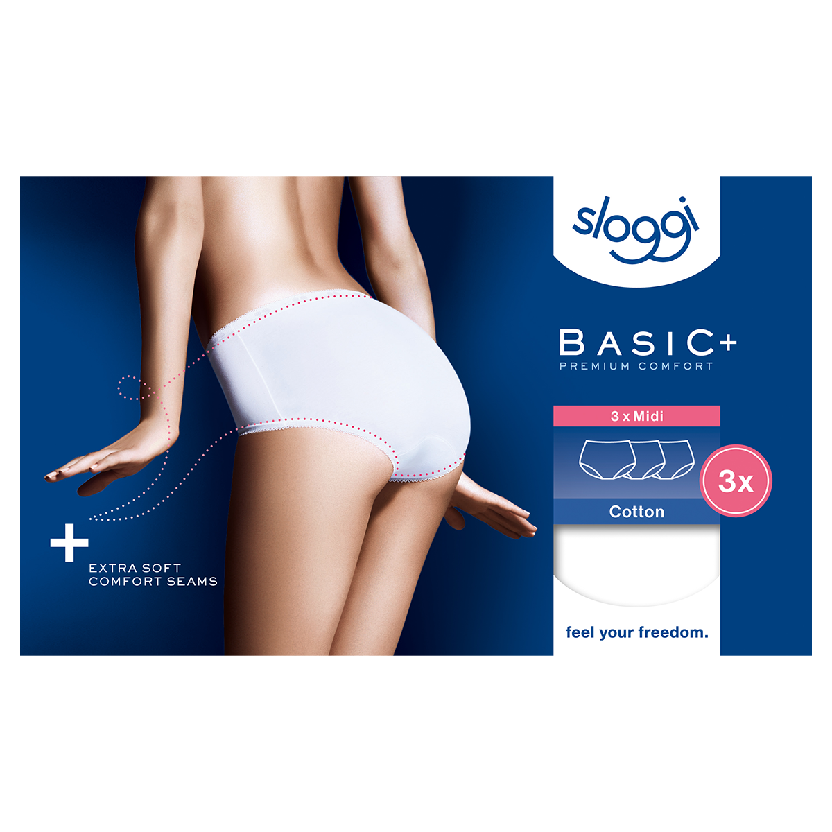 Sloggi Basic+ 3-Pack midi trusse, hvid - 10007657 - 0003 - White