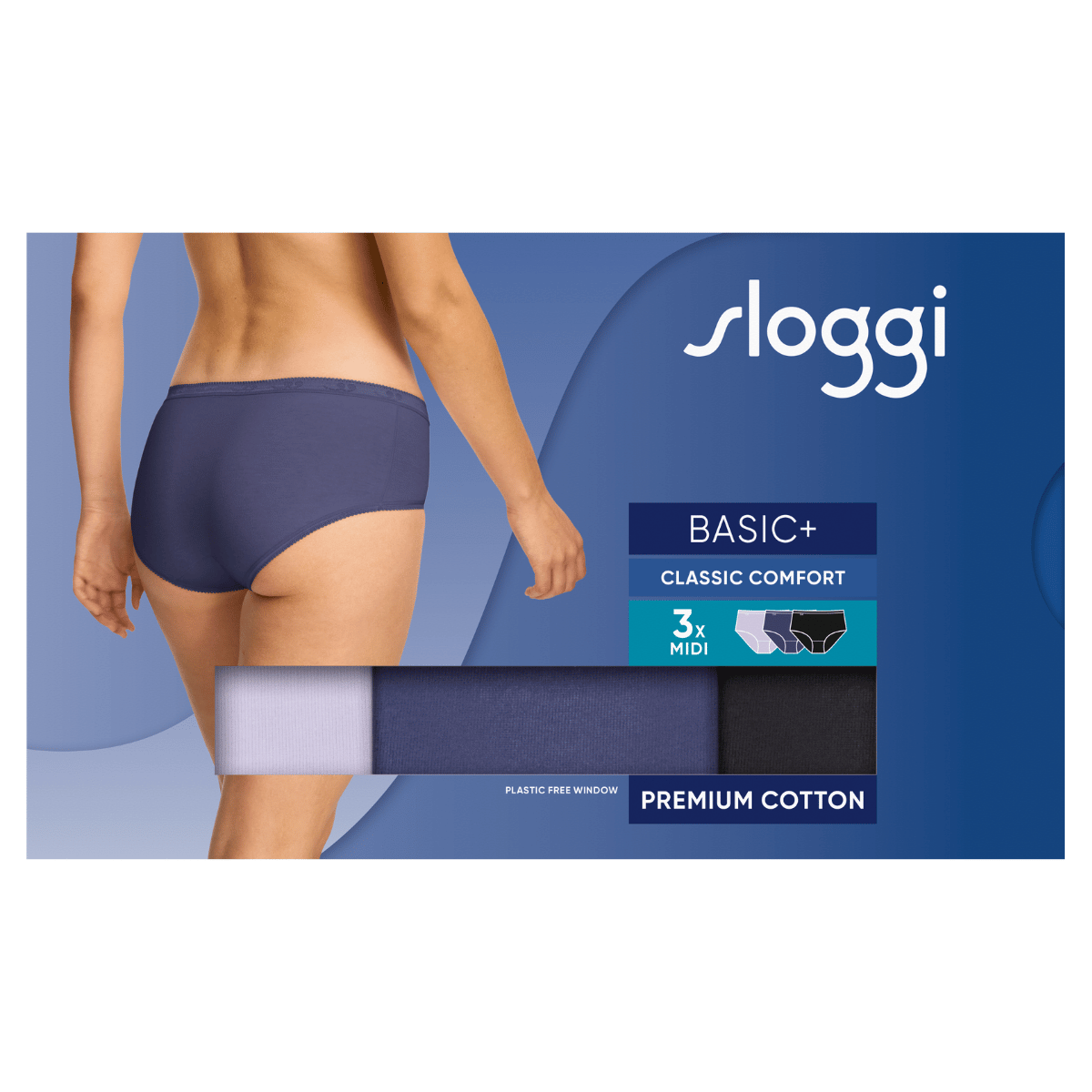 Sloggi Basic+ 3-Pack midi trusse, multi - 10107163 - V019 - Multiple Colours
