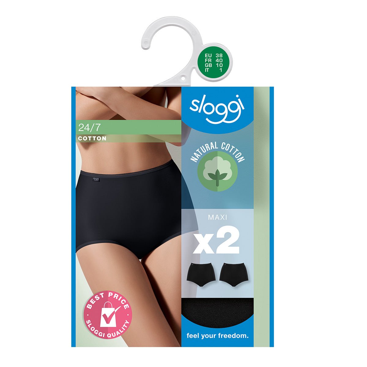 Sloggi 24/7 Cotton 2-Pack maxi trusse, sort - 10168154 - 0004 - Black