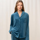 Triumph Mix & Match Velour Boyfriend natskjorte, blå - 10213389 - 1692 - Smoky Blue