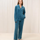 Triumph Mix & Match Velour Boyfriend natskjorte, blå - 10213389 - 1692 - Smoky Blue