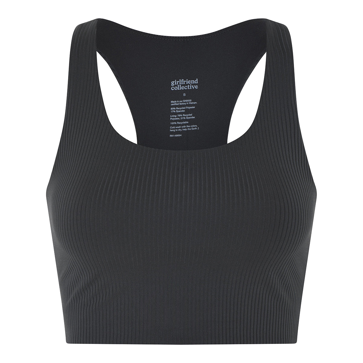 Girlfriend Collective Collective Rib Paloma sports BH, sort - 1028 - BLACK - Black