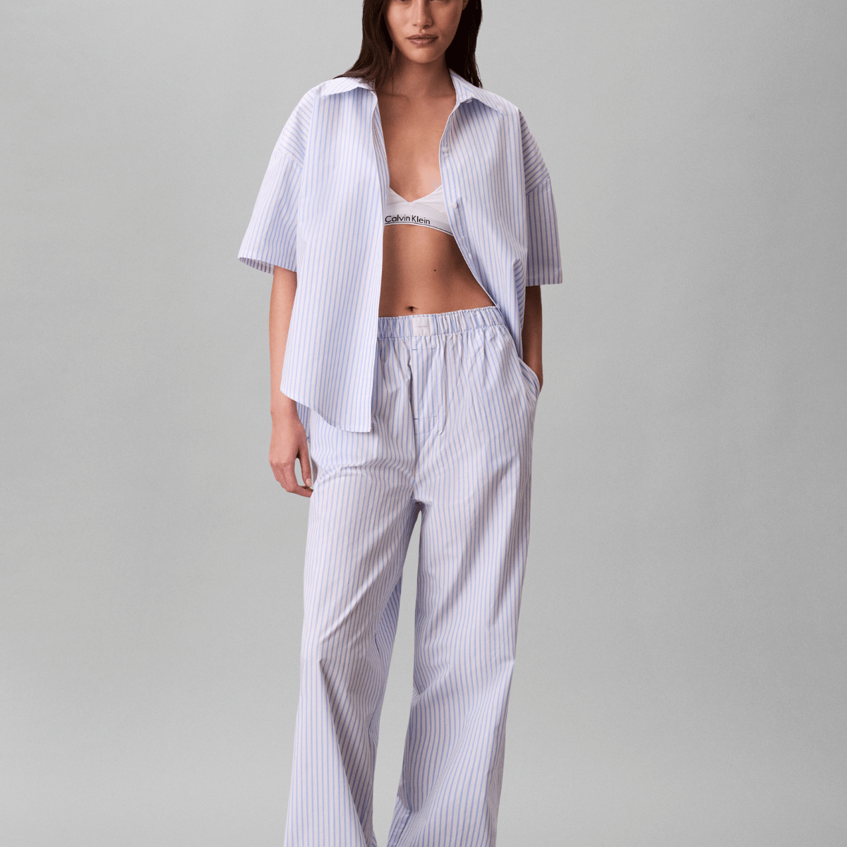 Calvin Klein natbukser, blå - LV00QS7597 - 2NE - Sera Stripe Blue Descent