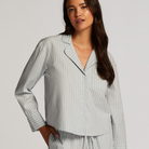 Hunkemöller Cotton Stripe natskjorte, grøn - 205132 - HARBOR GRAY - Harbor Gray