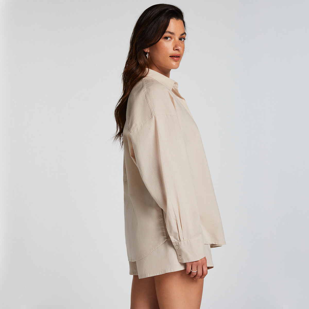 Hunkemöller Linen natskjorte, beige - 206532 - Almond Peach - Almond Peach