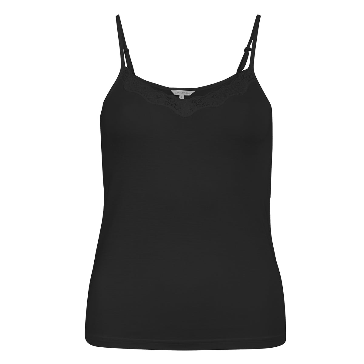 Lady Avenue Silk Jersey Camisole Lace top, sort - 23-10421 - 02 - Black