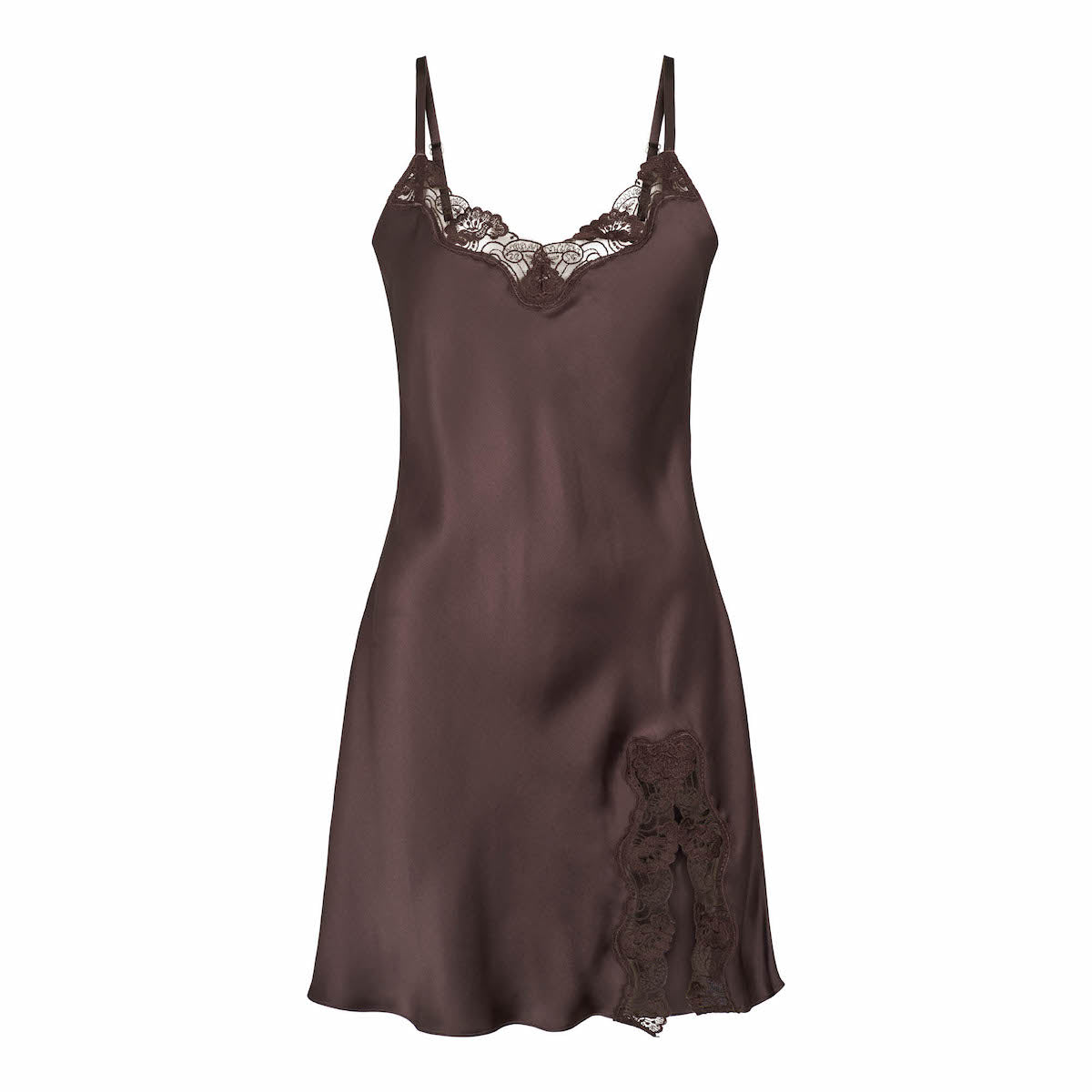 Lady Avenue Pure Silk natkjole, brun - 27-20803 - 190 - Coffee Bean