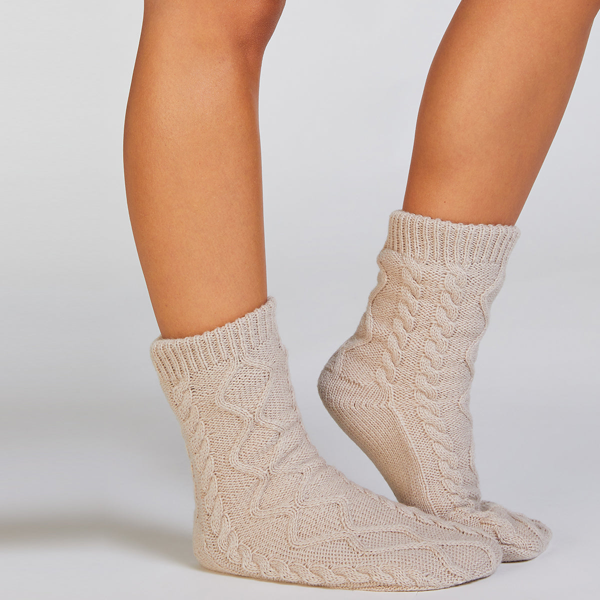 Hunkemöller Cable Sock strømper, beige - 300734 - Oatmeal - Oatmeal