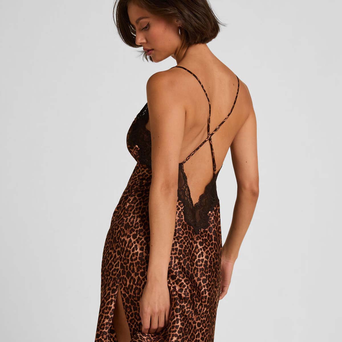 Hunkemöller Gabrielle natkjole, leopard - 305247 - BLACK - Black