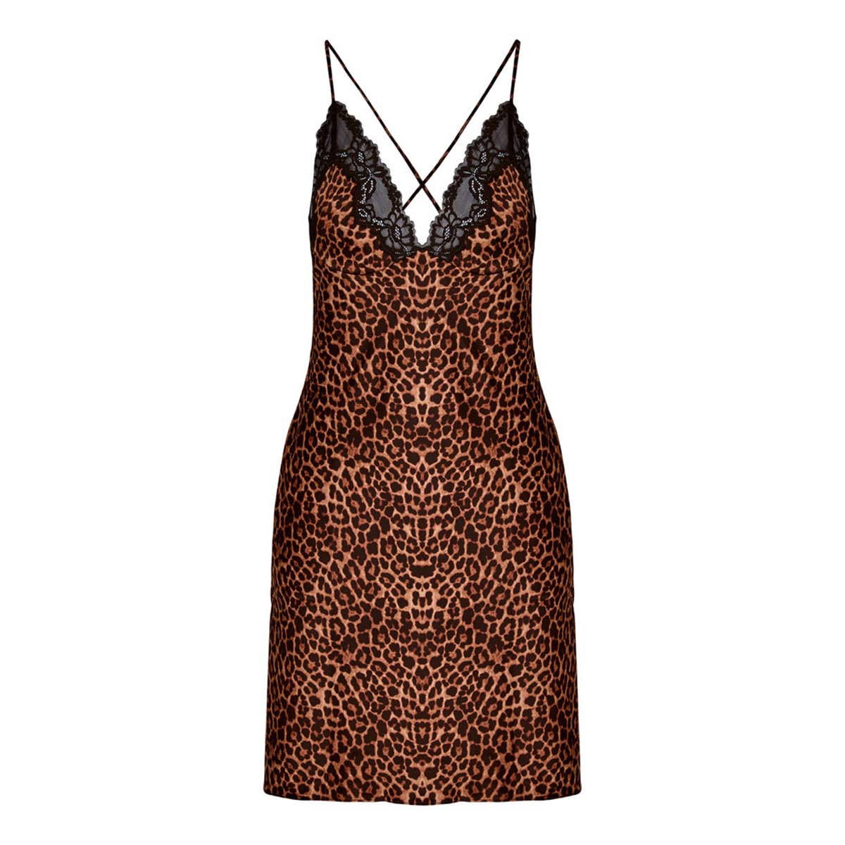 Hunkemöller Gabrielle natkjole, leopard - 305247 - BLACK - Black