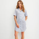 Calida Striped Dreams natskjorte, blå - 32226 - 395 - Aura Blue