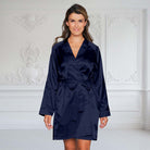 Lady Avenue Satin kimono, blå - 48-8012 - 355 - Indigo