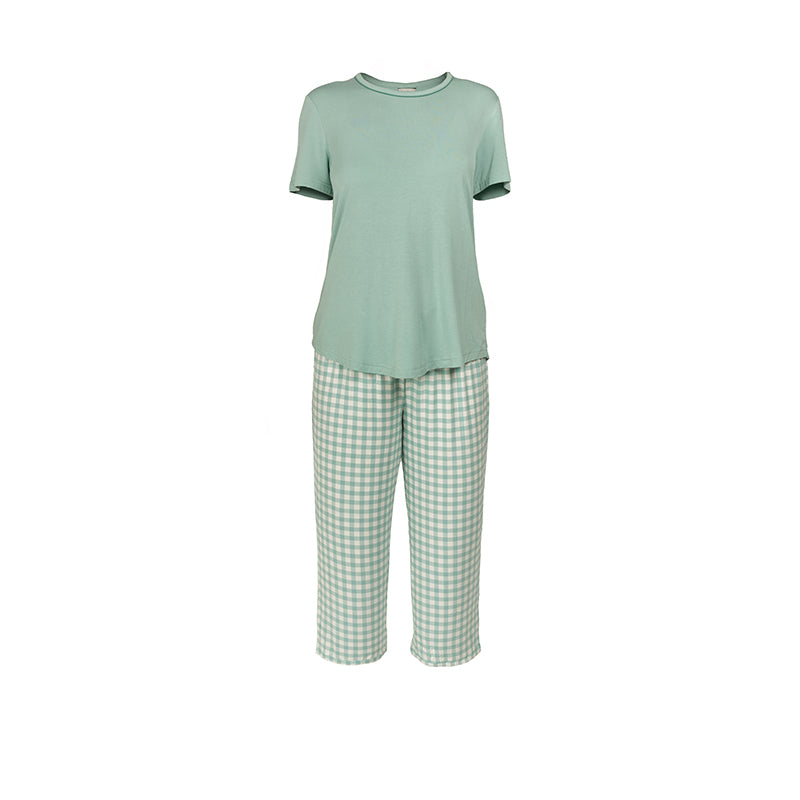 Lady Avenue Bamboo pyjamas, mintgrøn - 61-607 - 680 - Green Checks
