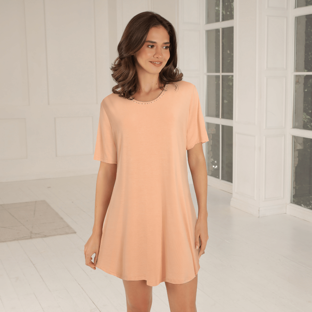 Lady Avenue Bamboo natkjole, koralrød - 61-702 - 646 - Apricot
