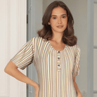 Lady Avenue Bamboo natkjole, multi - 62-705 - 648 - Mocca/Kiwi Stripe