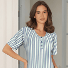 Lady Avenue Bamboo natkjole, multi - 62-705 - 650 - Blue/Grey Stripe