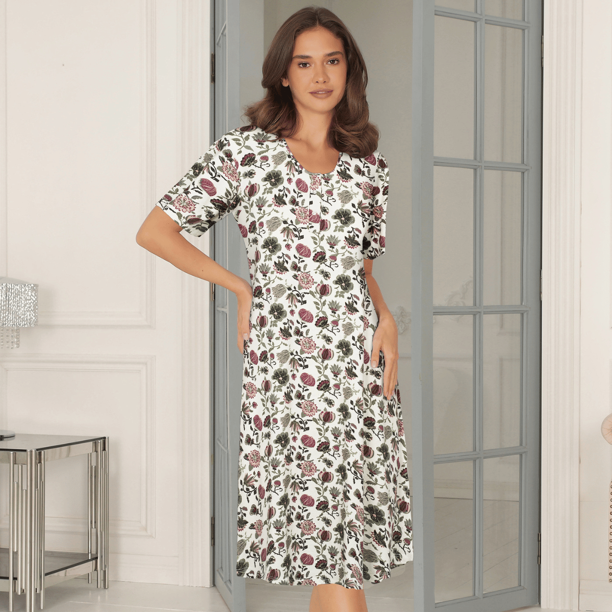 Lady Avenue Bamboo natkjole, multi - 78-2495 - 1082 - Forrest Flower