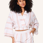 LingaDore Summer Stripes t-shirt- og shorts-sæt, hvid - 8228 - 139 - Beige Stripes