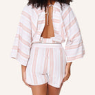 LingaDore Summer Stripes t-shirt- og shorts-sæt, hvid - 8228 - 139 - Beige Stripes