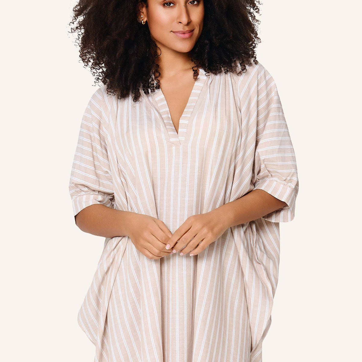 LingaDore strandkjole, brun - 8230 - 367 - Dark Beige Stripe