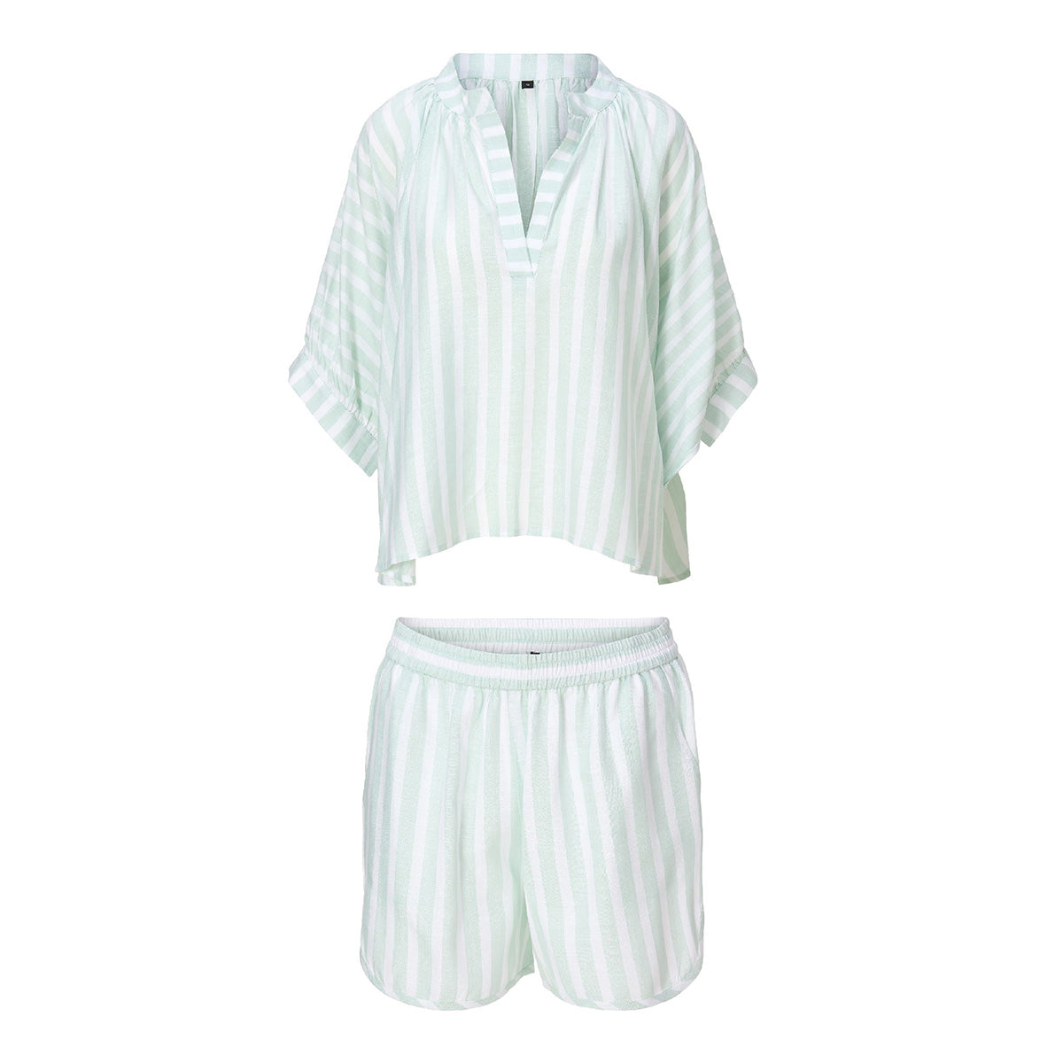 LingaDore t-shirt- og shorts-sæt, grøn - 8231 - 366 - Mint Stripe
