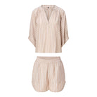 LingaDore t-shirt- og shorts-sæt, brun - 8231 - 367 - Dark Beige Stripe
