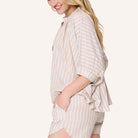 LingaDore t-shirt- og shorts-sæt, brun - 8231 - 367 - Dark Beige Stripe