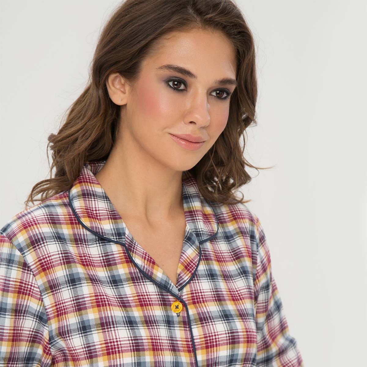 Lady Avenue Cotton Flannel natskjorte, multi - 83-1060 - 318 - Indigo/Amber