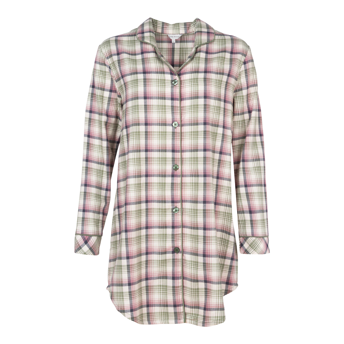 Lady Avenue Cotton Flannel natskjorte, lyserød - 83-1085 - 329 - Army/Rose Checks