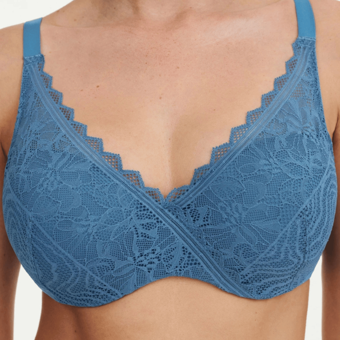 Chantelle Easyfeel Floral Touch BH med bøjle, blå - C94260 - 00C - Jeans Blue