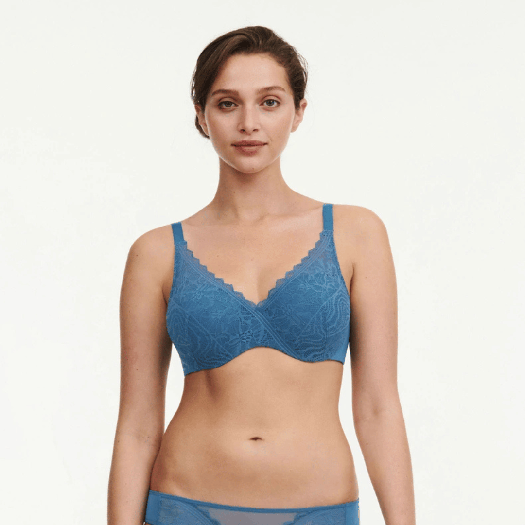 Chantelle Easyfeel Floral Touch BH med bøjle, blå - C94260 - 00C - Jeans Blue