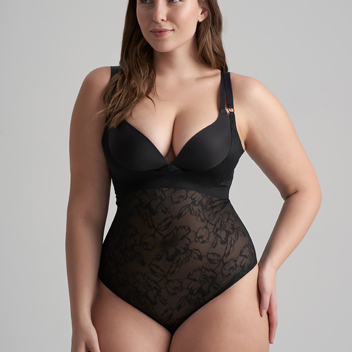Bye Bra Lacy High Waist Shaping bodystocking, sort - LACOBB - Black - Black